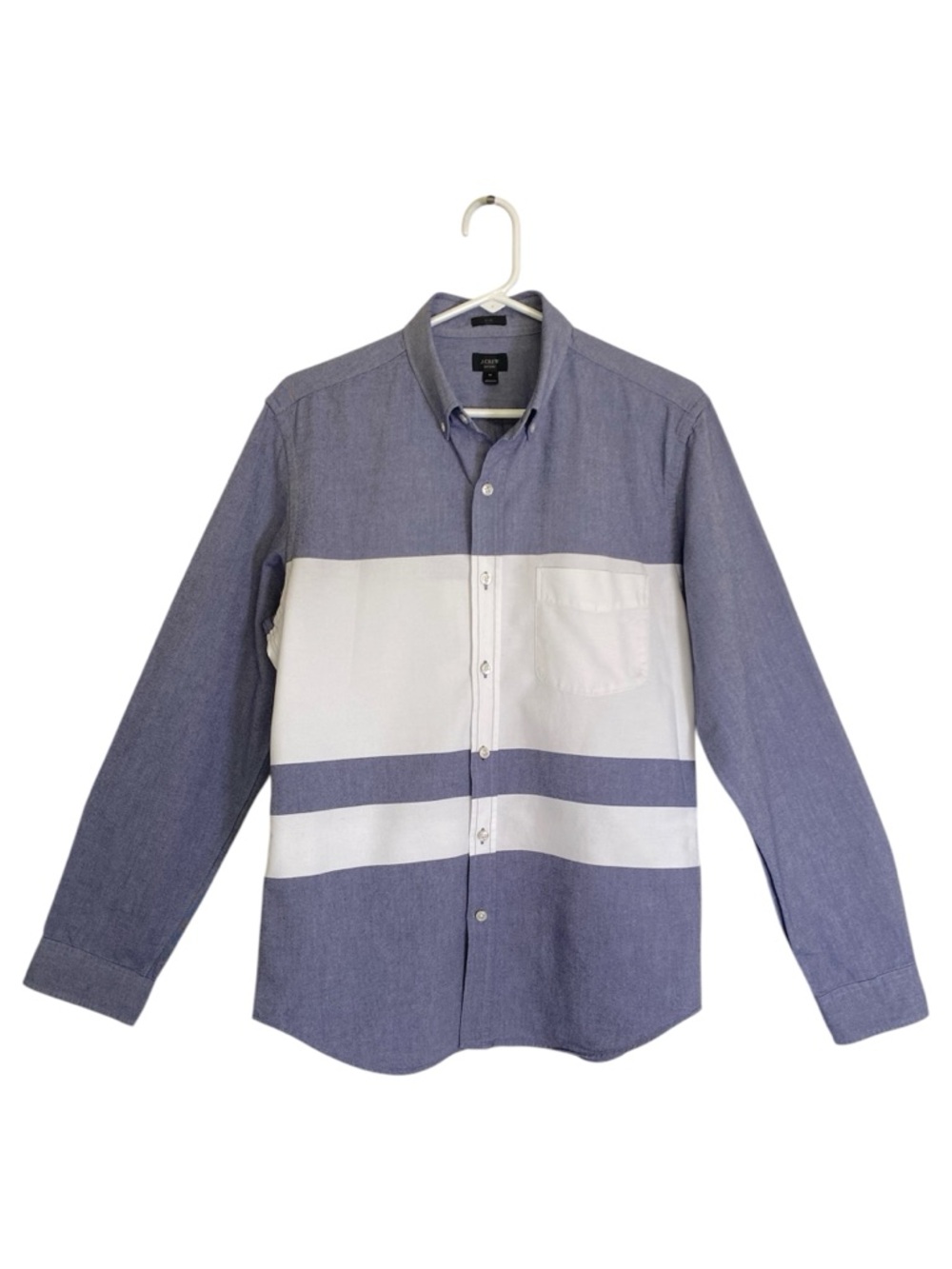 J. Crew Cotton Oxford Slim Fit Color Block Stripe Button-Down Shirt Grey White M